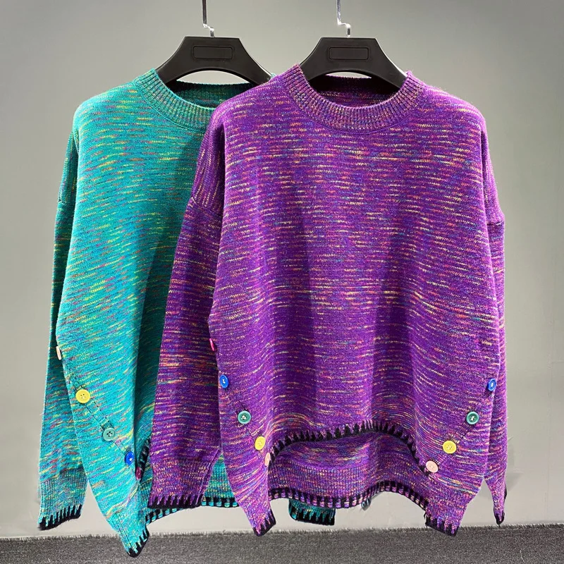 

New 2021 Women O-neck Spring Fall Fashion Sweaters Knitted Bottoming Tie Dye Pullovers Jumper Femme Tops T393