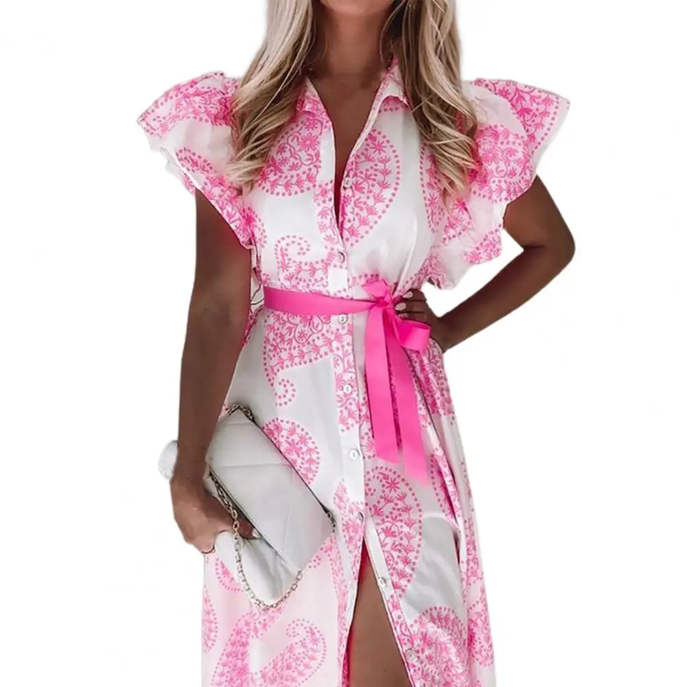 

Women Long Dress 2021 Printed Deep V Neck Stylish Formal Dress Autumn Ruffles Sleeve Split Hem Draped Maxi Dress for Wedding