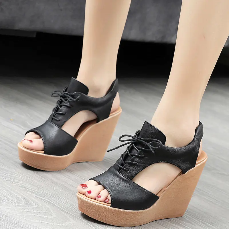 

2021 Women's Peep Toe Summer Wedges Sandals Ladies Open Toes Platform Rivet Buckle Causal Shoes Sandalia Feminina