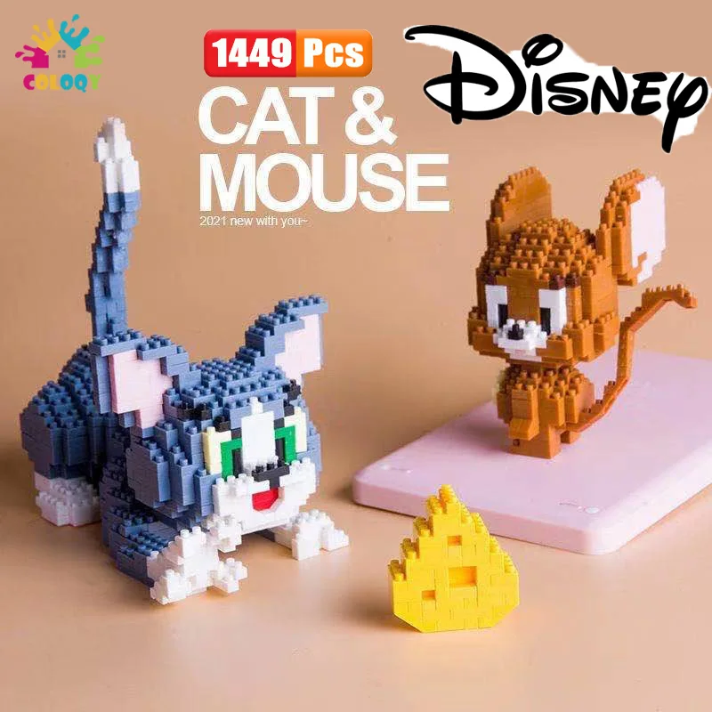 

Disney Block 1449Pcs Cat and Mouse Micro Building Blocks Mickey Mouse Bricks Mini Doll Toys For Girls Birthday Gifts
