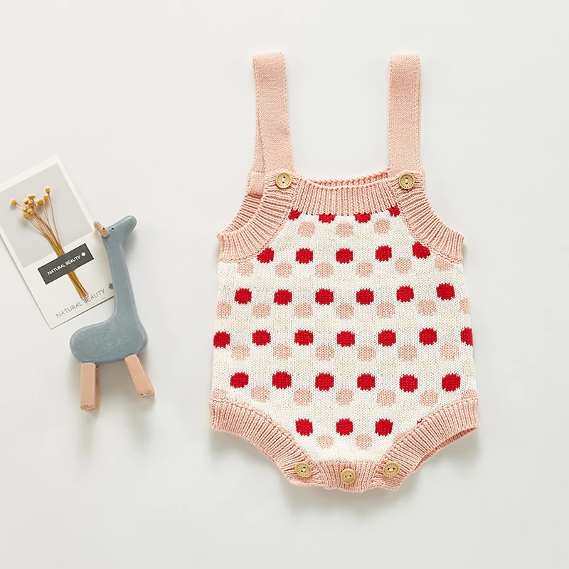 

Baby Girls Bodysuit New Autumn Polka Dot Overalls Baby Knitting Sleeveless Jumpsuit Infantil Baby Girls Clothes