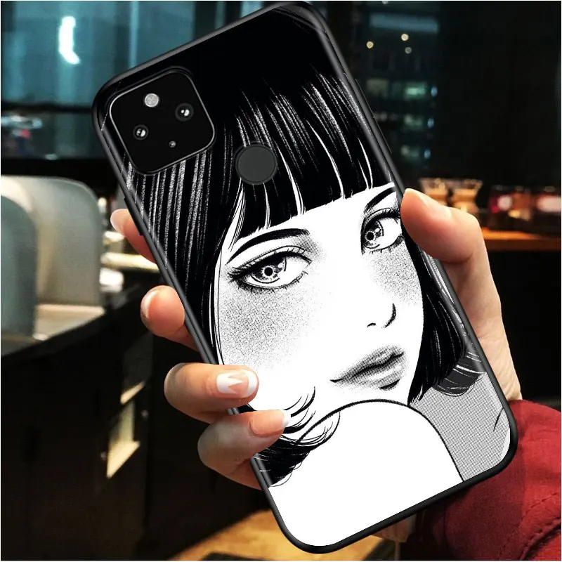 

Horror gilr for Google Pixel 5 4a 4 XL 5G Black Silicone Ring Holder Solft Phone Case