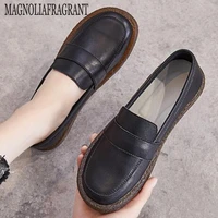 fashion loafers women genuine leather slip on women shoes british style flat single shoes women white shoes maternity shoes hy86