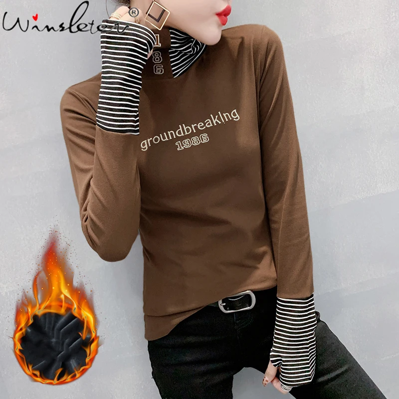 

Осенне-зимняя футболка в европейском стиле MadBlack, модные топы с надписью и флисовой подкладкой, футболки T1N130A