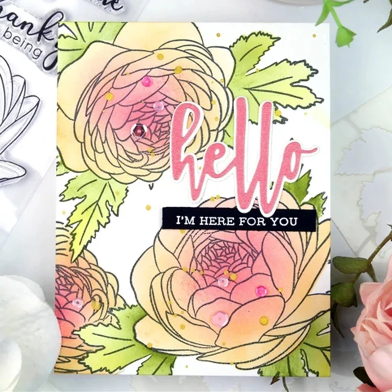 

JC Thank you Rose Flowers Cutting Die and Rubber Stamp Scrapbook Letters Words Craft Die Cut Stencil Card Make Album Sheet Decor