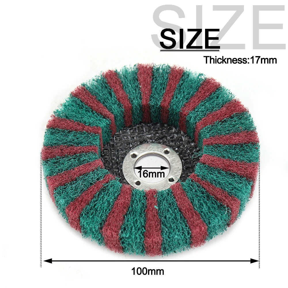

4inch Nylon Fiber Flap Polishing Wheel Grinding Disc Non-woven 100*16mm Scouring pad Buffing Wheel for Angle Grinder Accessories