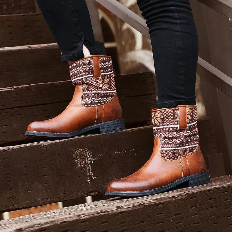 Ботильоны женские зимние в богемном стиле ботинки из искусственной кожи на