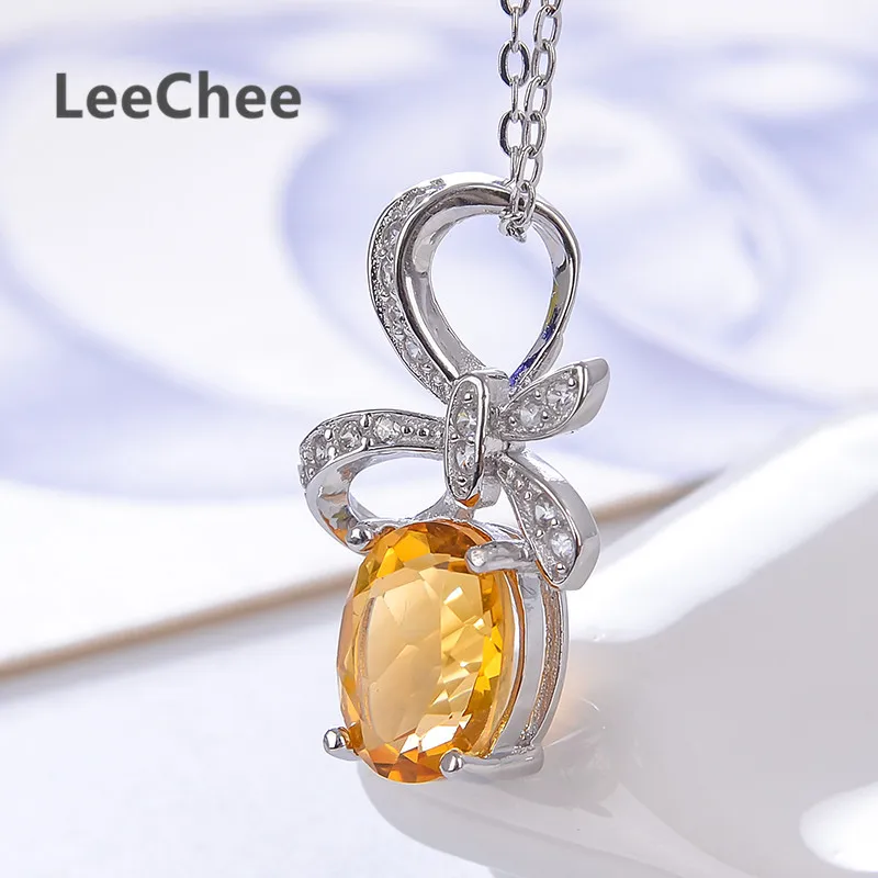 Женская подвеска из 100% натурального цитрина LeeChee ожерелье серебра 925 пробы с
