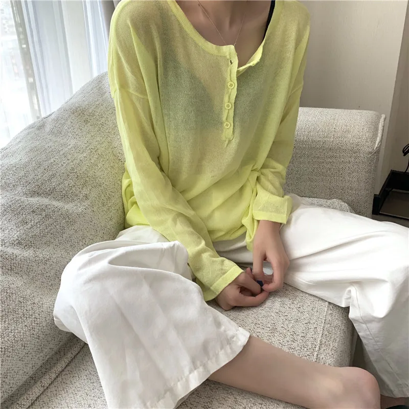 Укороченные топы с длинным рукавом Солнцезащитная рубашка пуловер Корейская