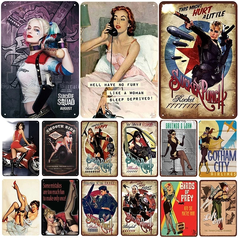 

Pin Up Girls Metal Plaque Vintage Tin Sign Shabby Chic Decor Poster Metal Beauty Iron Painting Bar Pub Club Home Metal Plate