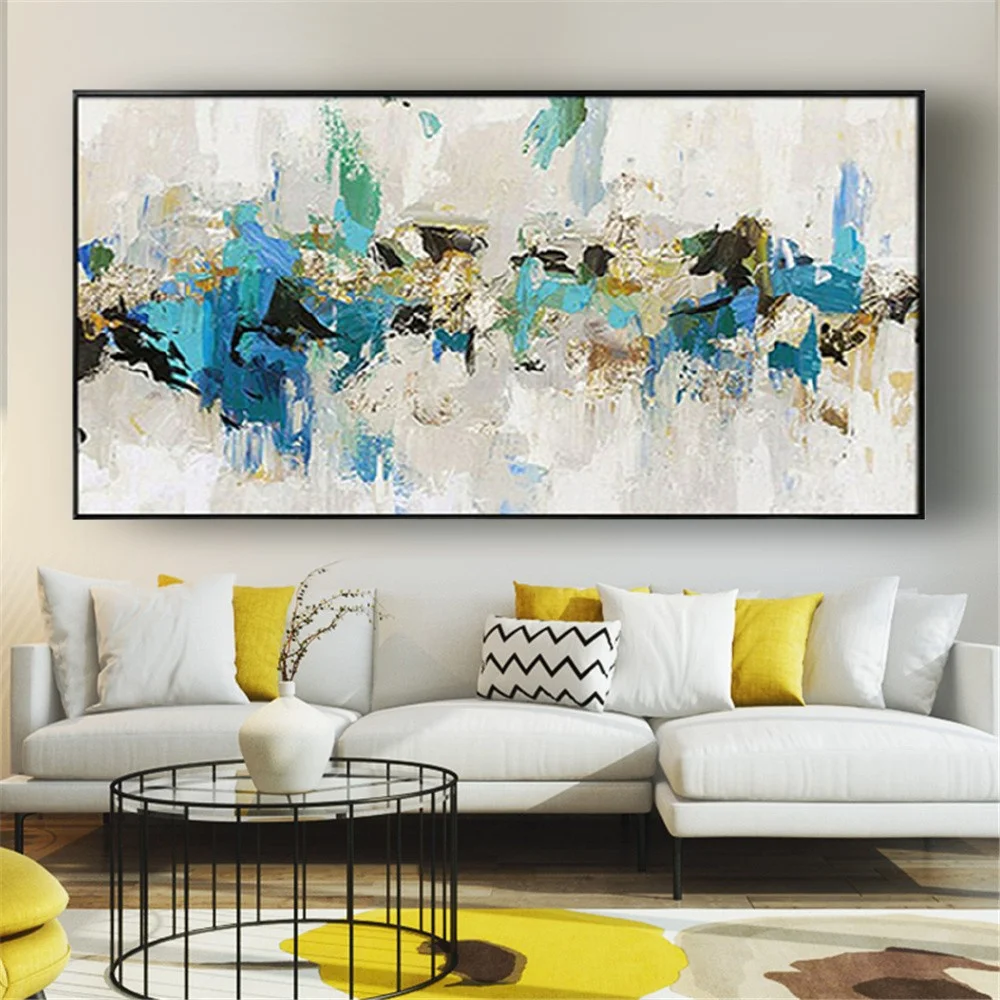 

Hand Painted Large Landscape Oil Paintings On Canvas abstract turquoise designed Modern Wall Pictures For Living Room Home Decor