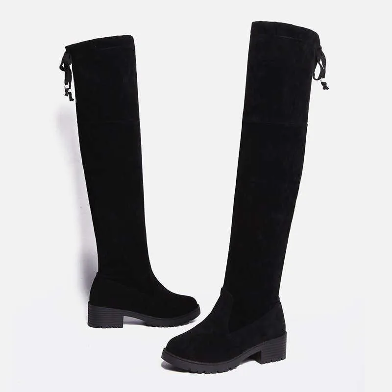 Зимние привлекательные сапоги до колена 2021 облегающие замшевые женские боевые с