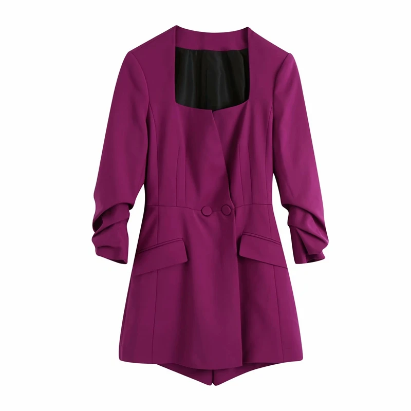 Ardm Women 2020 Chic Fashion Double-Fabric Playsuits Vintage Square Collar Three Quarter Pleated Sleeve Female Jumpsuits Women