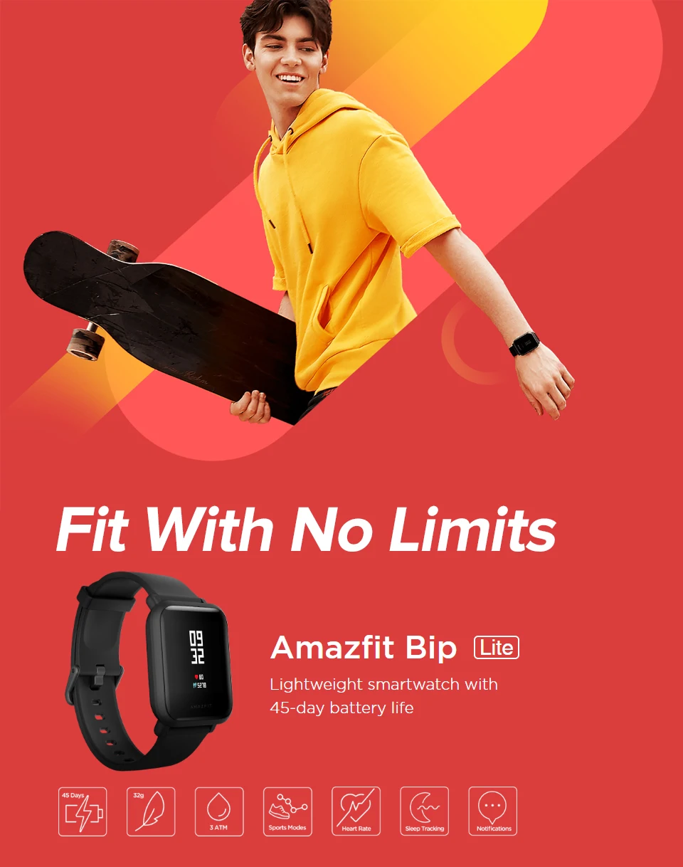 Умные часы huami xiaomi Amazfit Bip Lite, умные часы Huami Amazfit, Bluetooth 4,0, пульс, 45 дней, батарея