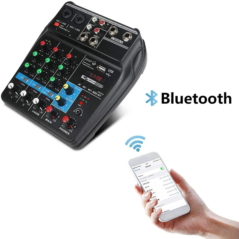 4-канальный аудиомикшер микшерный пульт с Bluetooth-совместимым USB-записью 48 В