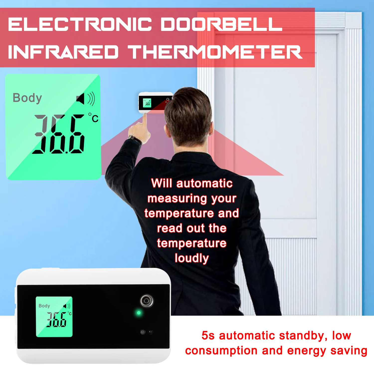 

FTW03 Household Doorbell Infrared Thermometer Electronic with Temperature Measuring and Broadcasting Function
