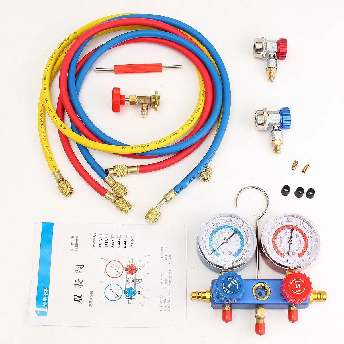 

Car Air Conditioning Pressure Manifold Gauge Set for R12 R22 R502 Pressure Gauge Hose Quick Coupler Kit with Storage Box