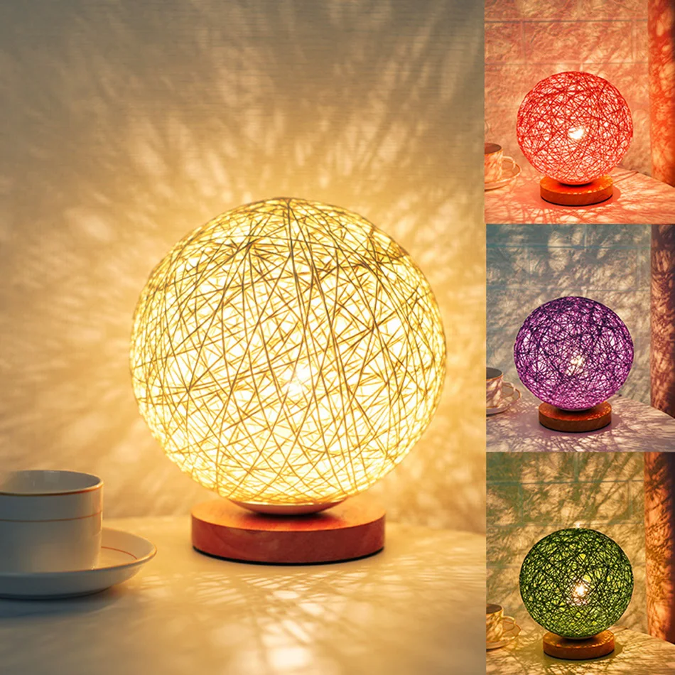 

Colorful LED Desk Lamp With Remote Control RGB Light Stepless Dimmable Home Decoration 15cm Dia Twine Weaving Bedside Table Lamp