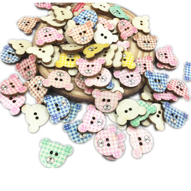 DIY 200 шт разноцветные клетчатые деревянные кнопки с головой медведя подходят для