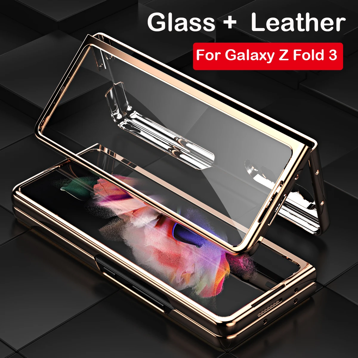 

360 Full-Body Screen Protector Case For Samsung Galaxy Z Fold 3 PU Leather Shell Tempered Glass Cover Z Fold 3 Capa W22 Coque