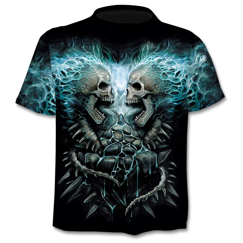 

2021 New Spring and Summer T-shirt 3D Printing Skull T-shirt Men and Women Short-sleeved Fitness Round Neck Casual Top