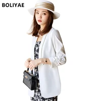 boliyae 2021 fashion small suit women summer lapel loose casual coat female casual jacket top ol office lady temperament blezer