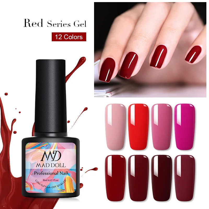 MD MAD DOLL 8 мл Гель-лак для ногтей Одноцветный полуперманентный замачивающийся Гель-лак для маникюра дизайн ногтей