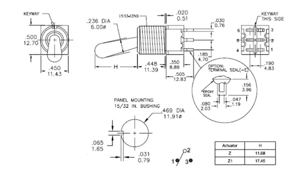 2PC 12mm DPDT 6Pin 3Position on off on Maintained Mini Toggle Switch Large Long Handle 3A 250VAC/5A 125VAC