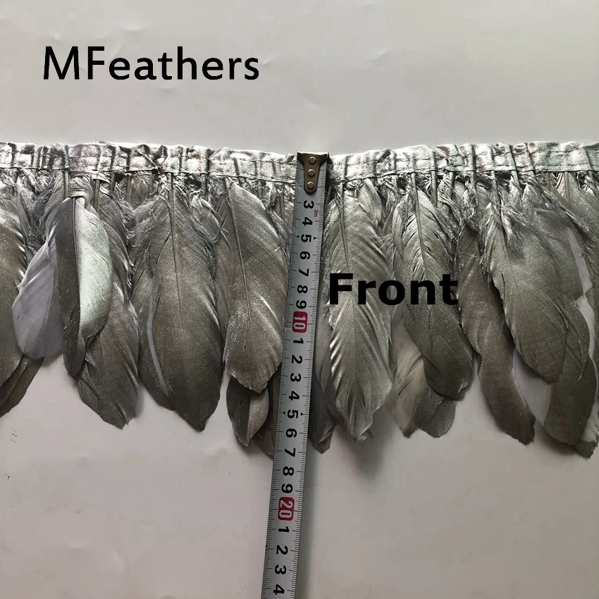 MFeathers 2 Yards Silver Goose Feather Trim 15-20cm 6-8inch Real Geese Fringes Ribbons Dress Skirt Cloth Belt decoration |