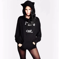 cats ear hooded coat kawaii hoodie for new style women letterhead print long sleeve black hoodie 2021