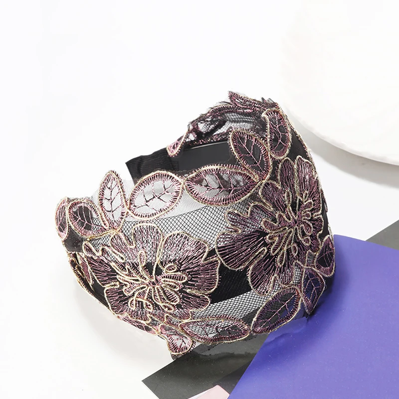 Кружевная повязка на голову с цветами широкая Женская зубчатая Нескользящая