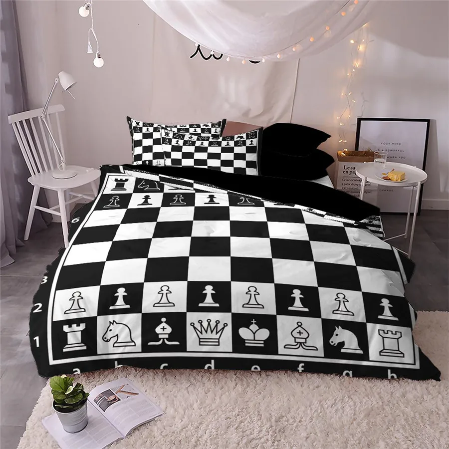 HELENGILI 3D Постельное белье шахматная доска печати пододеяльник набор Bedcloth с