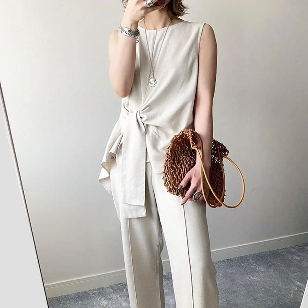 Женская Асимметричная блузка без рукавов однотонная офисная Длинная корейский и