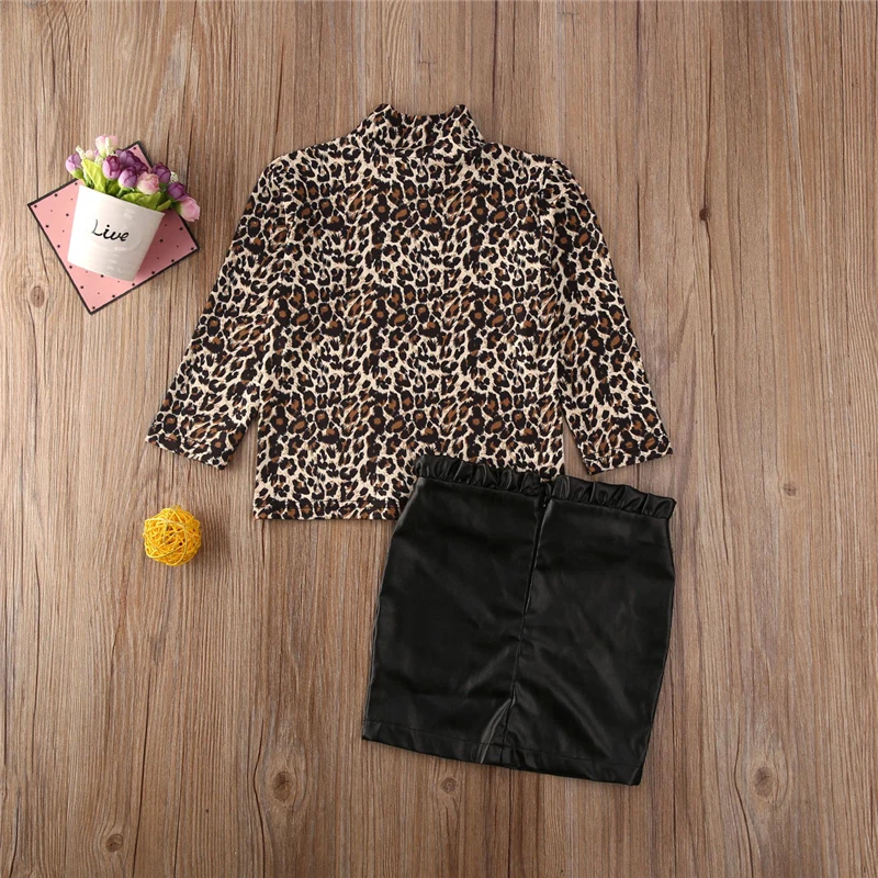 2020 комплект одежды для маленьких девочек Топ с длинным рукавом и леопардовым