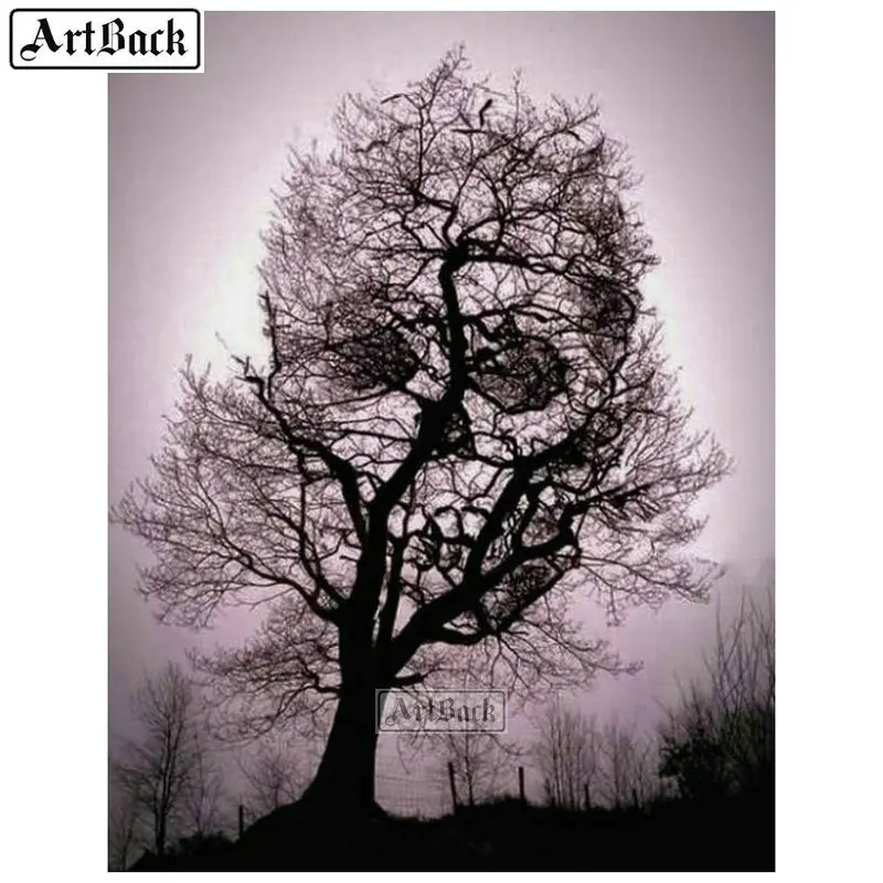 5d алмазная живопись дерево Череп пейзаж полноразмерная и круглая мозаика ручной