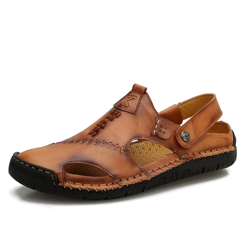 

2021 New Sandals Men Summer Hand Stitched Business Leather Beach Soft Sole Sandals Fashion Casual Men Sandals