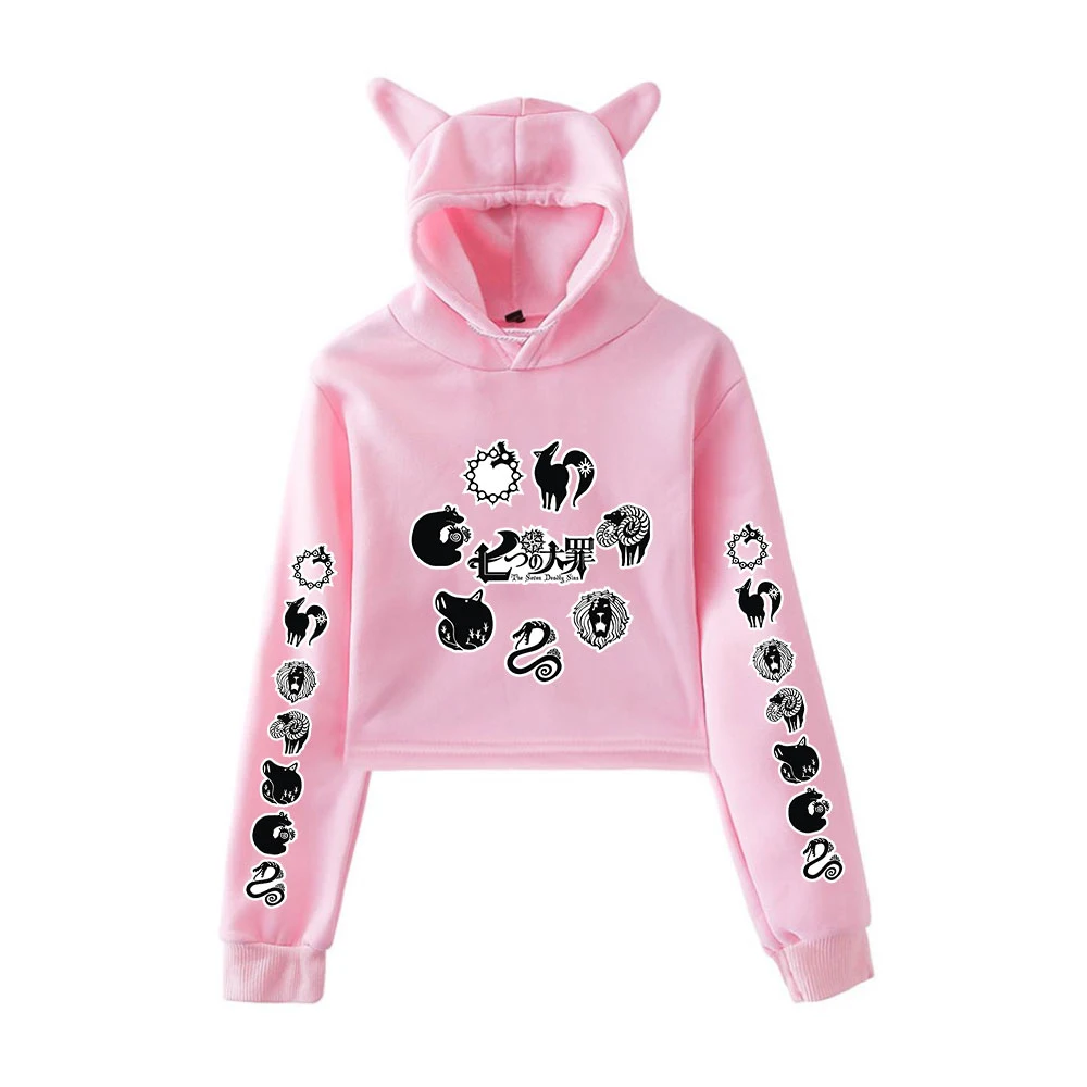 

2021 NEW fashion Cat Ear Hoodies Women Navel Cool New Fashion Crop Women Hoodies Sweatshirts Sexy Seven Deadly Sins