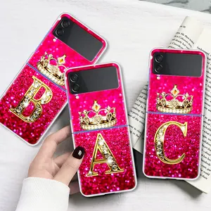 phone case for samsung z flip3 5g clear cover for galaxy z flip3 hard funda for z flip 3 fold capa pink diamonds letter free global shipping