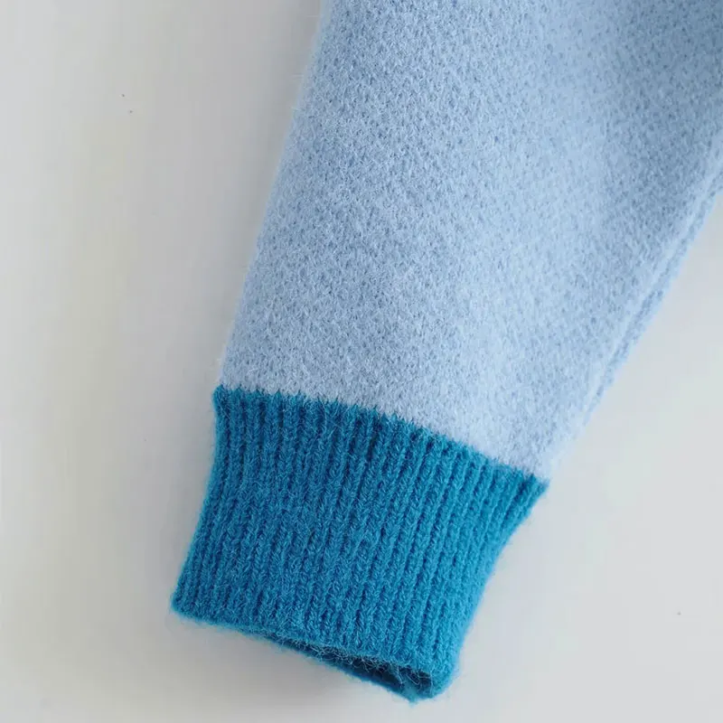 

Spring Autumn Fashion Women's Knitted Cardigan 2021 Female Loose Sweater Coat Color Contrast Cardigan Short Jacket Casual