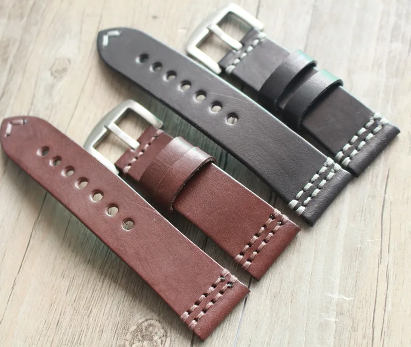 

Handmade Italian Trimmed Watch Strap 22MM 24MM Soft Tree Paste Leather Outdoor Military Watches Band Men Male Wrist watch Straps