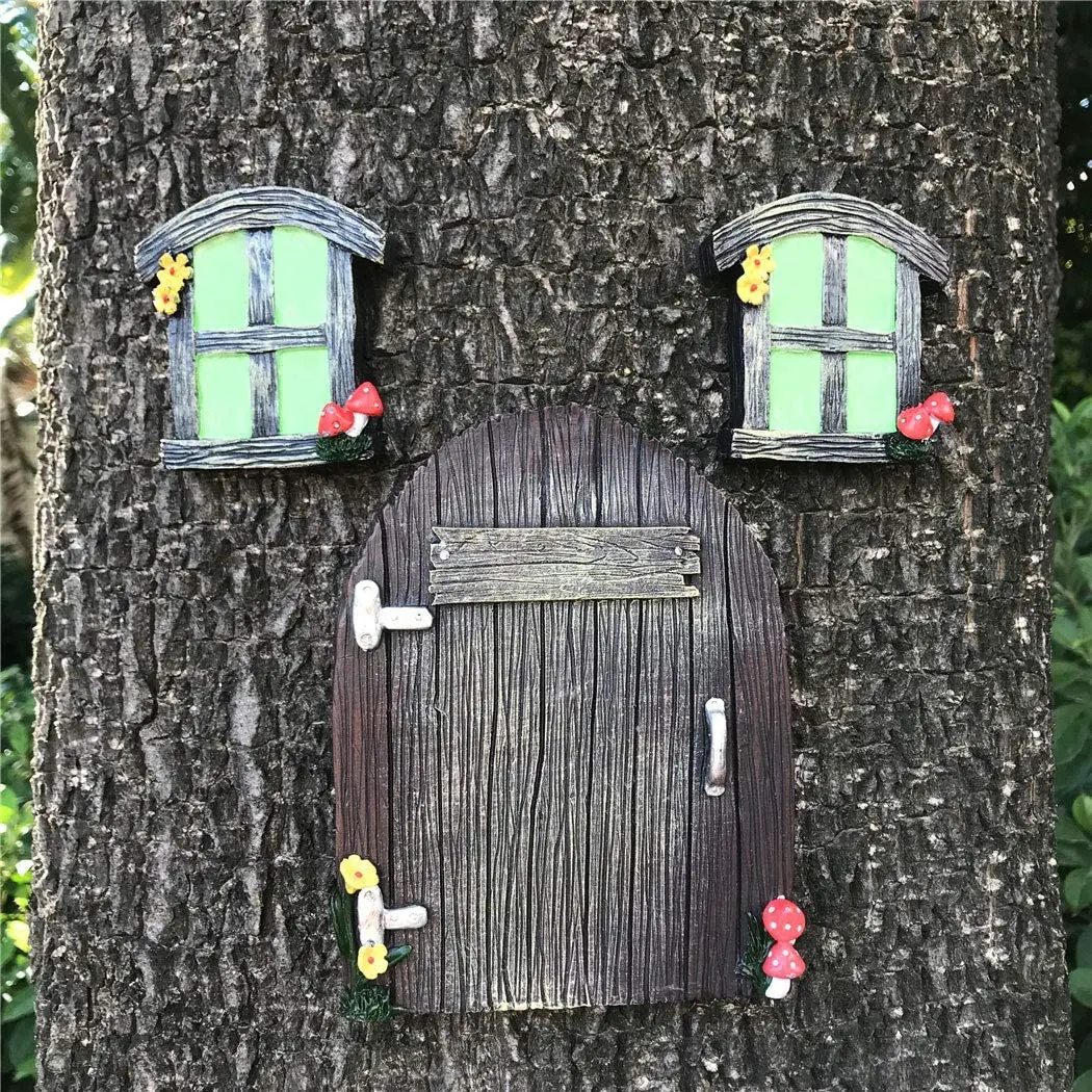 

Tree Hugger Yard Art Decorations, Miniature Fairy Gnome Home Door and Windows for Trees, Yard Art Garden Sculpture Decoration