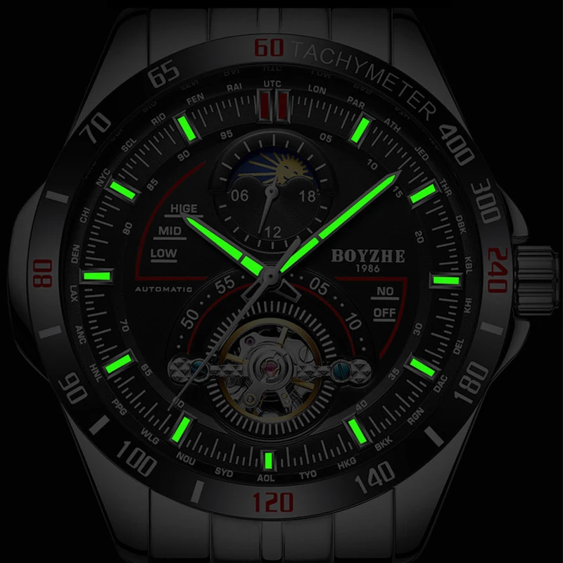 Мужские механические Автоматические tourbillon часы из нержавеющей стали спортивные
