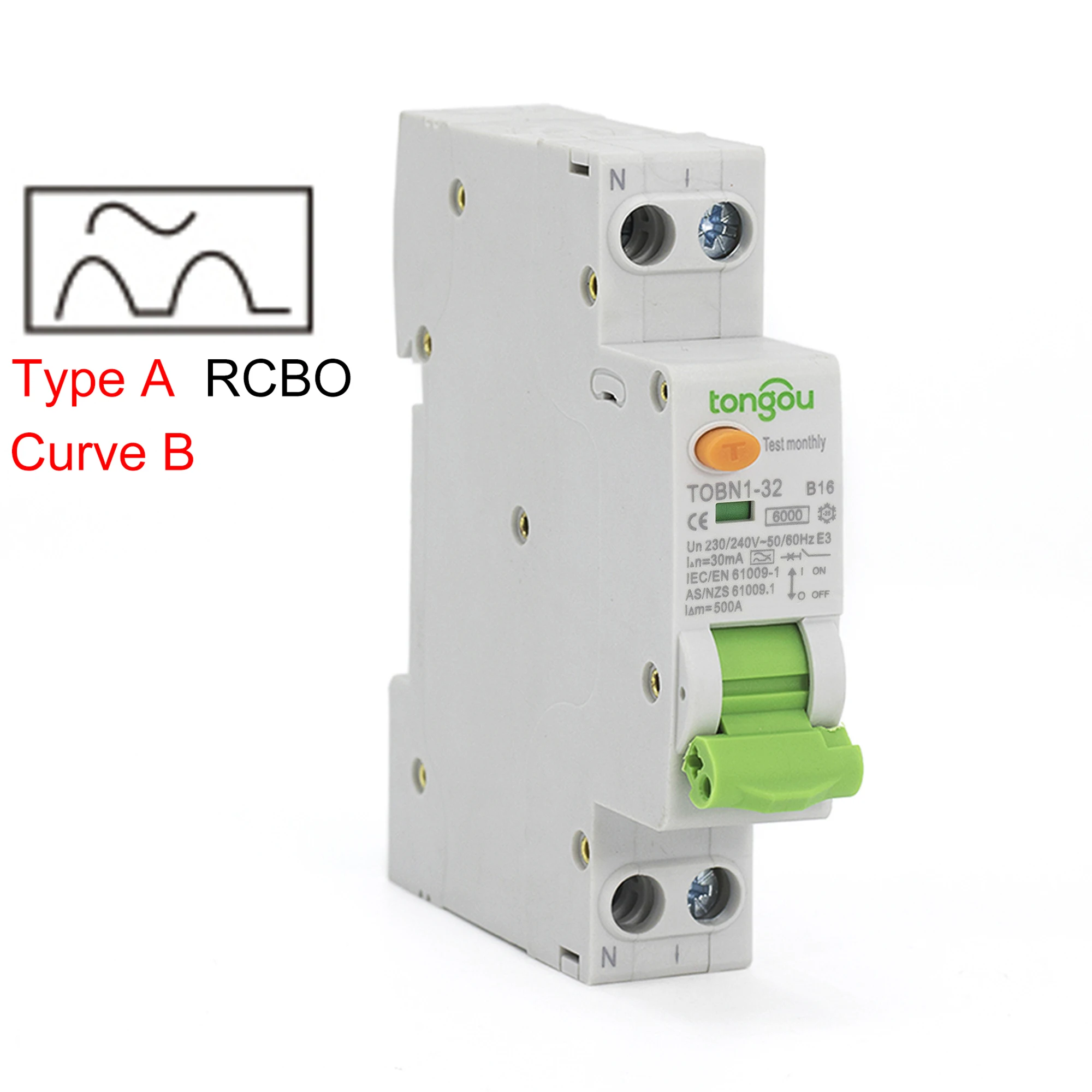 

Type A Curve B RCBO 6KA 18mm 32A 10mA 30mA 300mA 1P N Residual Current Circuit Breaker with Over Current and Leakage Protection