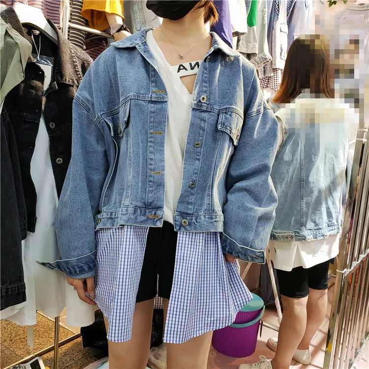 Harajuku BF стиль девушки Поддельные Двух Частей Свободная джинсовая куртка женская