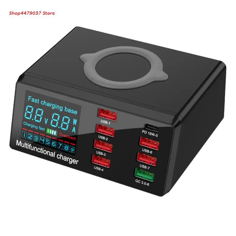 

Беспроводная USB-зарядная док-станция 100 Вт PD QC3.0, быстрое зарядное устройство с светодиодный ным светодиодным дисплеем K1AF