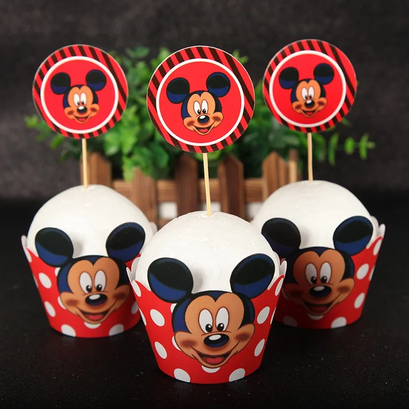 24pcs Topper Мультфильм Микки Маус День Рождения украшения детские бумажные тарелки салфетки под чашки украшения Anniversaire вечерние принадлежности для детей - Цвет: 24pcs Topper