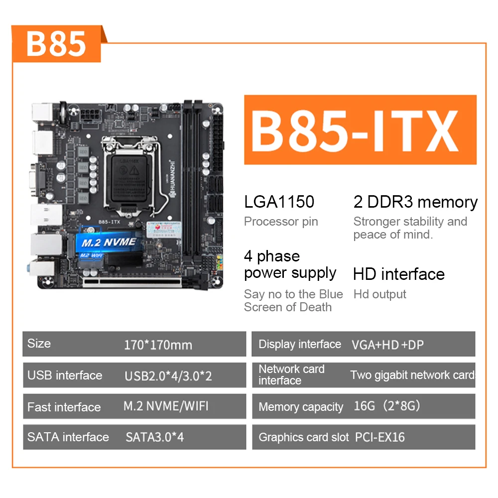 

HUANANZHI B85-ITX Motherboard 2xDDR3 Memory M.2 Interface DDR3 1333/1066MHz Support LGA 1150 Processors