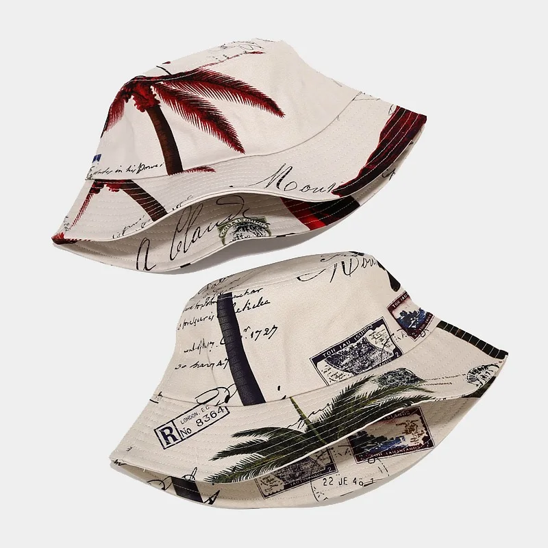 Coconut Tree Bird Embroidery Bucket Hat Men Women Fashion Fisherman Hat Beach Sun Hats Bob Femme Panama Hat Basin Caps