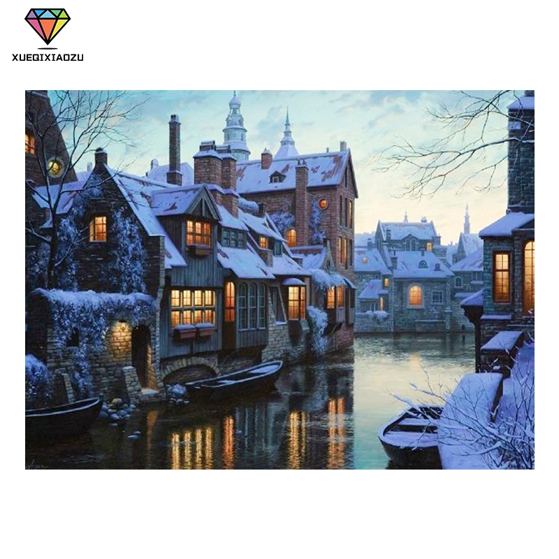 

XUEQIXIAOZU 5D картина полностью круглая Алмазная зимняя снежная сцена картина вышивка крестиком Мозаика картина Стразы Вышивка