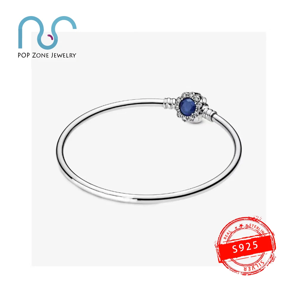 

Fit Original Pan Charm Bangle S925 Sterling Silver Bangle Blue Flower Classic Bangle Female Brand Fashion Jewelry New Limit Gift
